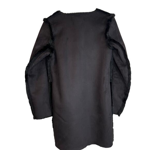 H&M Black Faux Suede & Faux Fur Coat (Size 2 ) - Picture 3 of 12